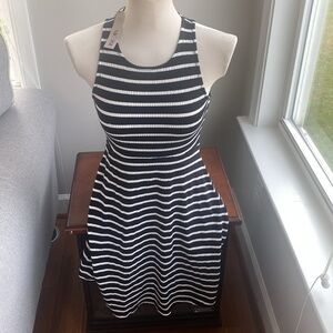 Nic & Zoe Late Sunset fit & flare black & white knit striped Dress XS NWT